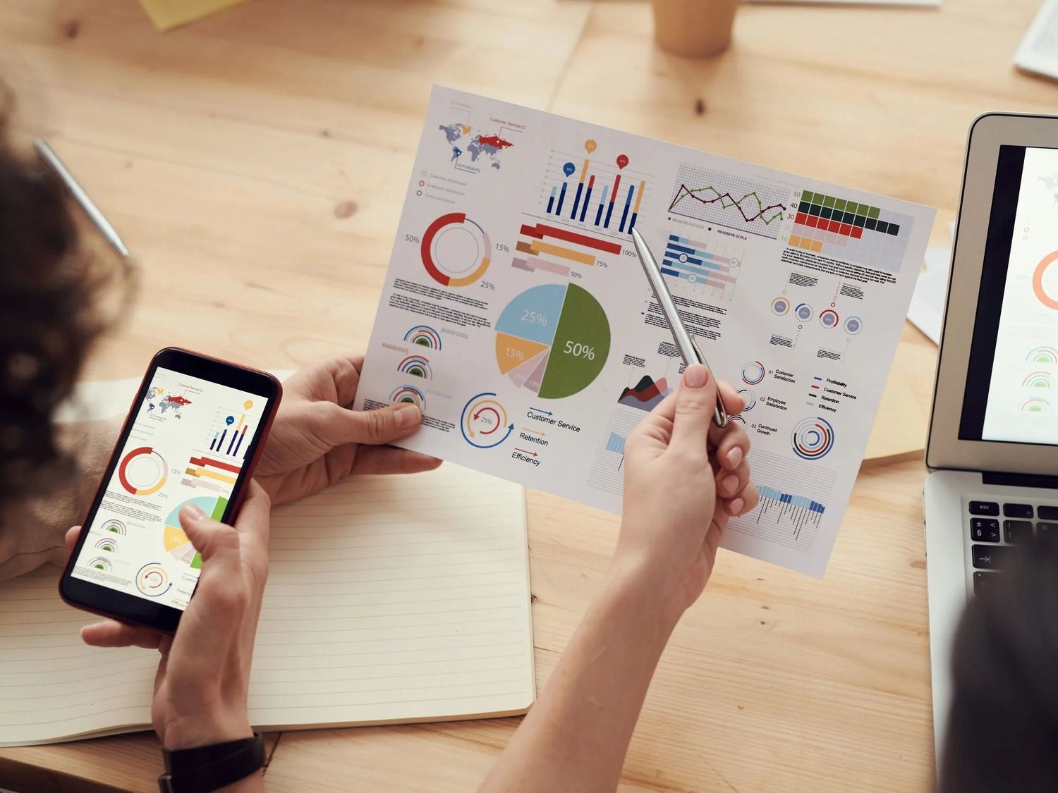 Two people looking at data on a graph